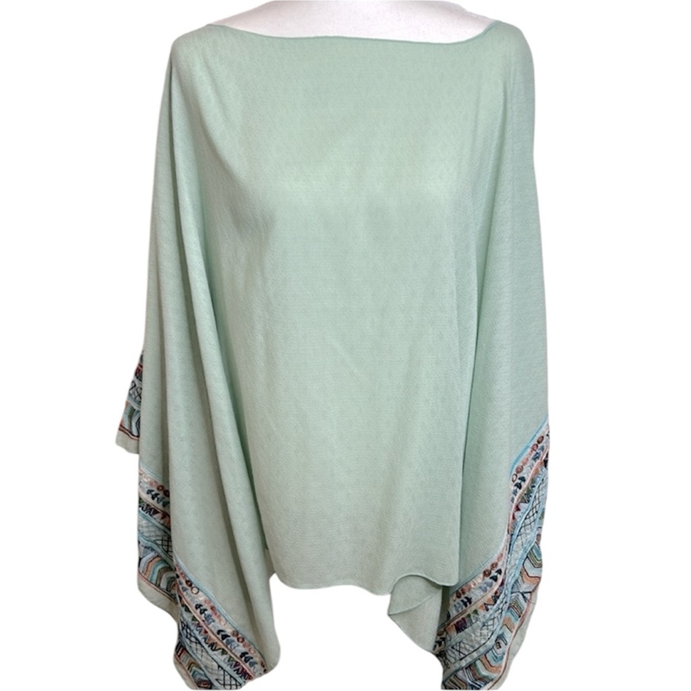 Indigo Thread Co. Kimono, Mint Green with Embroidered Sleeves, Poncho, One Size